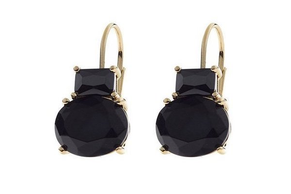 BIBA TINTO luxe oorbellen met Brass- Facet glaskraal - Goud - Zwart
