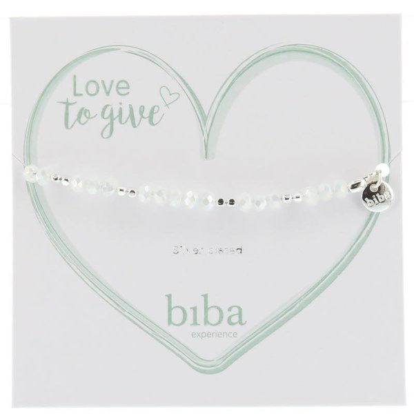 BIBA Love to give - Armband - Glaskralen - Wit - Zilver