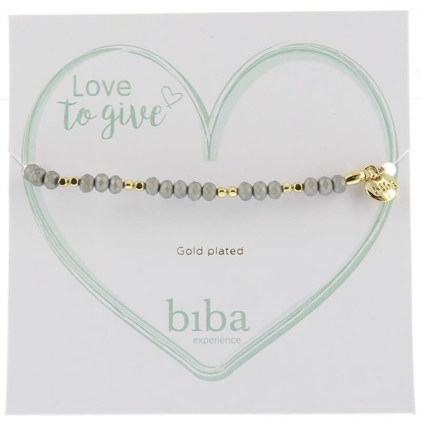 BIBA Love to give - Armband - Glaskralen - Grijs - Goudkleurig