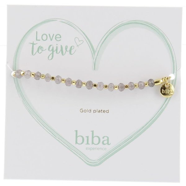 BIBA Love to give - Armband - Glaskralen - Paarsachtig - Goudkleurig