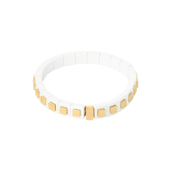 NIEUW - Armband Bricks Gold - Elastiek - Metaal - Wit