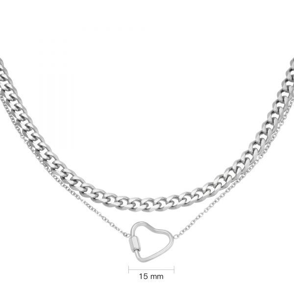 Jill - Ketting Chained Heart - Stainless steel - Zilverkleurig